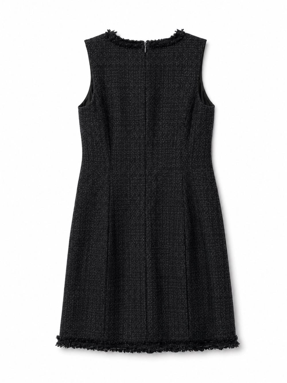 Talbots Textured Tweed Sheath Dress
Sleeveless Black Fringe Detail Lined, Size 8 - Picture 6 of 9